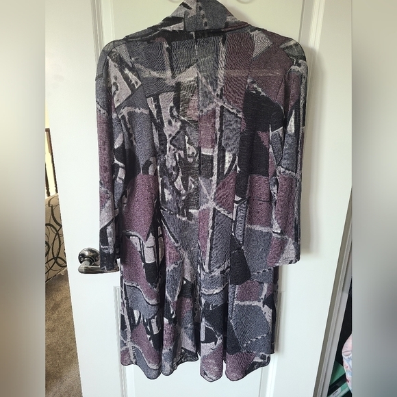 CREATION 3/4 Sleeve Purple & Gray Open Front Cover Up Cardigan Size Large NWT - Picture 4 of 8